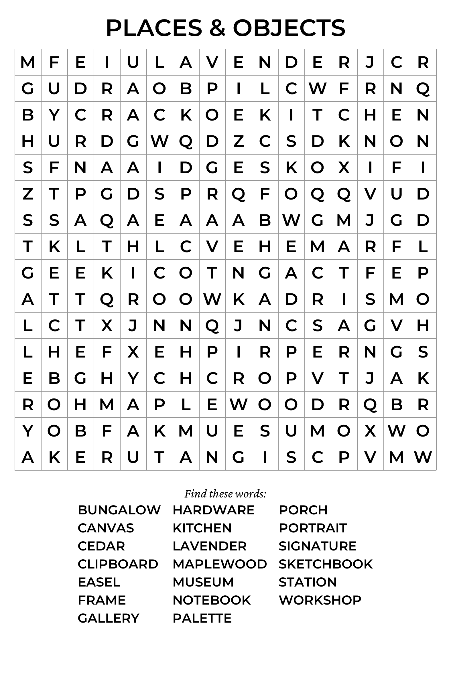 Word Search — Places & Objects